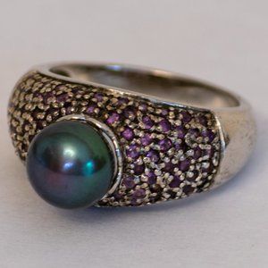 Vintage Designer Chapal-Zenray Tahitian Pearl Sterling Silver 925 Ring Sz 7